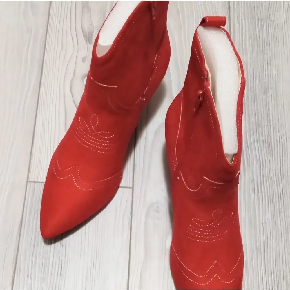 (39-4525) COUTGO  Womens Western Pointed Toe Ankle Boots Kitten Heel Sz 8